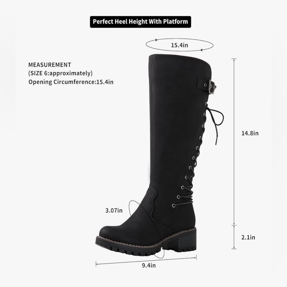 NWOT Global Win Black Lace-Up Knee High Boots - Picture 3 of 13